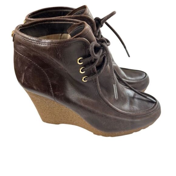 Michael Kors Booties Boots Shoes Wedge Leather Brown - Picture 4 of 7